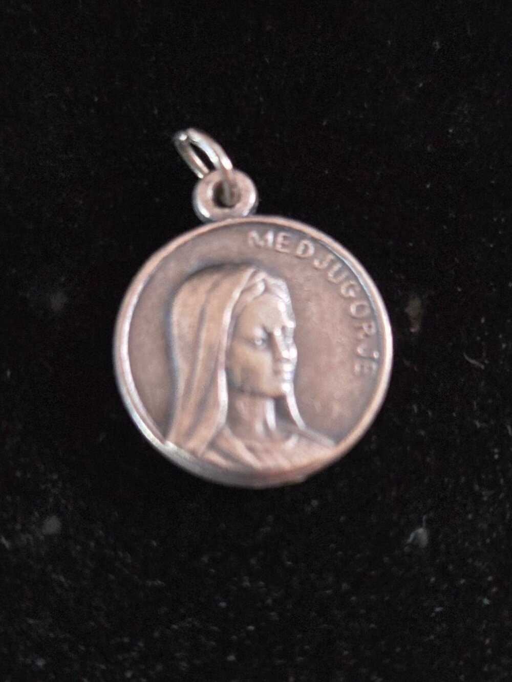 Vintage Silver tone Medjugorje Mini Charm Double-sided Pendant 1''